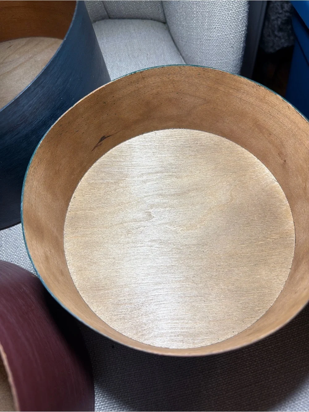 Set of 3 Wooden Shaker Design Circular Nesting Boxes w/ Swallowtail Joints & Lid